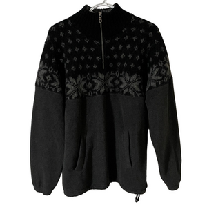 Vintage Roots Black and Grey 1/4 Zip Wool Blend & Fleece Jacket Size Small